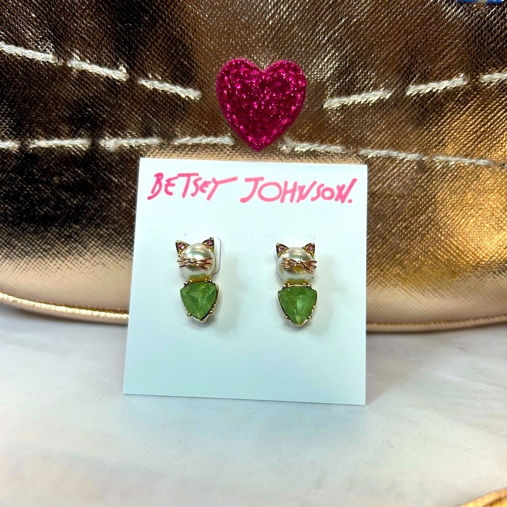 Betsey Johnson Gold Metallic Cat Crossbody with luggage tag & Kitty Cat Earings - Picture 3 of 10